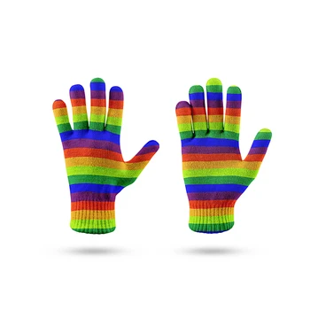 Modne ciepłe tęczowe kolorowe rękawiczki damskie zimowe jesienne rękawiczki używane do ekranów telefonów komórkowych 3D drukowane miękkie, elastyczne rękawice