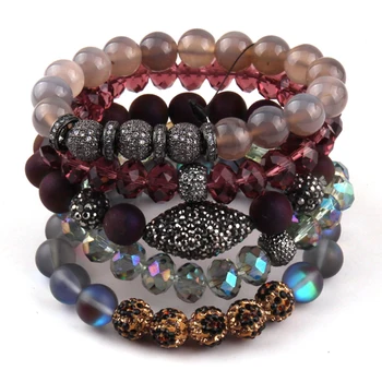 MOODPC modne bransoletki energetyczne piękny fioletowy damski bransoletka zestaw naturalny kamień, szkło i kamień Bransoletka