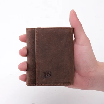 MS Vintage Men naturalna skóra etui na karty kredytowe ID Cash Coin małe torebki cienki organizer podwójny portfel Hasp portfel kawy Q354