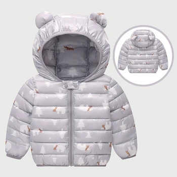 MUABABY Kids Soft Down Jacket 12M-5T Toddler Winter Warm Hooded Catoon Floral Coat Baby Boy Girls Snow Day odzież wierzchnia