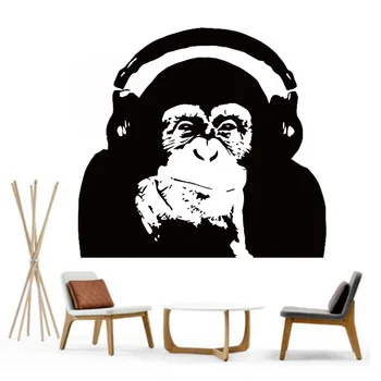 Myślenie goryl naklejki na ściany Artystyczny projekt dekoracji domu winylu małpa muzyka naklejka na ścianę sypialnia uchwyt sztuka fresk L131