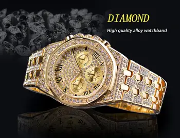 Męska moda Diament luksusowej marki złote zegarki kwarcowe 30 m wodoodporny cyfry rzymskie zegarek dorywczo biznesowych sportowe męskie zegarki