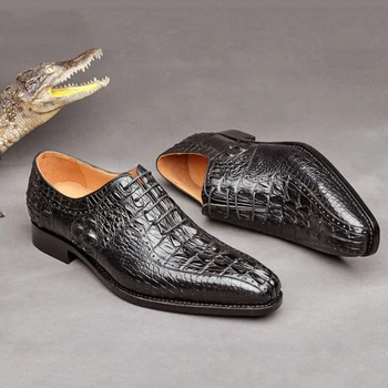 Męska skórzana biznesowa buty ręcznie goodyear ściągacz modelowe buty z krokodylej skóry