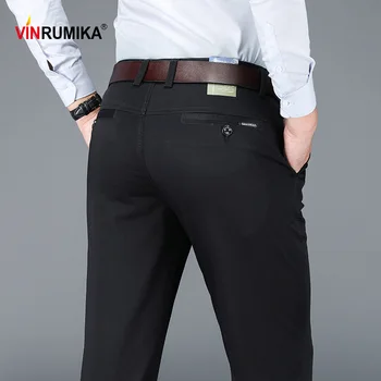 Męskie wiosenne biznesu dorywczo markowe proste spodnie jesienne męskie bawełniane czarne robocze spodnie duży rozmiar klasyczne szare długie spodnie koloru khaki