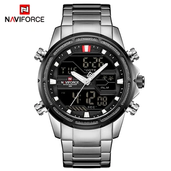 Męskie zegarki Top luksusowej marki NAVIFORCE Męskie zegarki sportowe Męskie zegarek led cyfrowy zegarek męski w pełni stalowe zegarki wojskowe