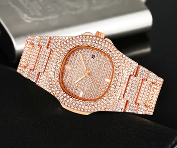 Mężczyzna Zegarka Taśmy Różowe Złoto Męskie Zegarki Najlepsze Marki Luksusowych Diament Ze Stali Nierdzewnej Zegarek Kwarcowy Sukienka Biznes Data Zegar