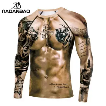 Nadanbao fitness kompresji koszule mięsień długa koszula topy nagie druku 3D joga siłownia koszula męska zabawny mięśnie klatki piersiowej, topy