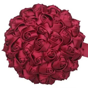 Najtańsze Ślubne kwiaty czerwona jedwabna Róża bukiety ślubne panny młodej bukiet Ślubny panny młodej satynowy kwiat do ślubu W223