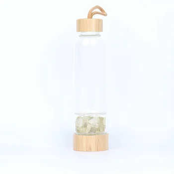 Natrual Crystal Water Bottle Gemstone bamboo Stone crystal glass bottle Gravel Irregularity stone Drink Water Bottle