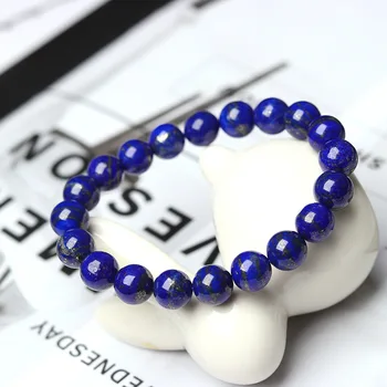 Naturalny afgański błyszczący okrągły Lapis lazuli Bransoletka koralik ręcznie niebieski klejnot biżuteria kobiety mężczyźni lecznicza energia bransoletka