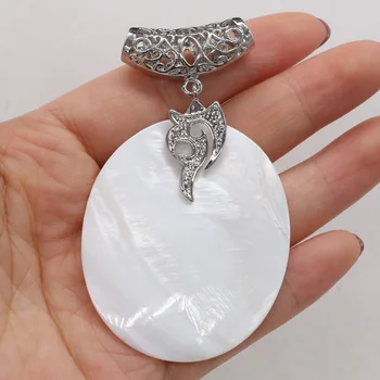 Naturalny biały masa perłowa Shell wisiorek owalny kształt Shell wisiorek wisiorki dla Womern DIY naszyjnik robi biżuteria prezent 45x55 mm