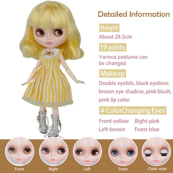 Neo Blyth Doll Customized NBL Shiny Face,1/6 OB24 BJD Ball Jointed Doll Custom Blyth Dolls for Girl, prezent do kolekcji