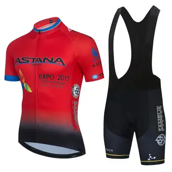 NEW ASTANA Pro Team summer cycling Jersey set rowerowa odzież oddychająca męska koszulka z krótkim rękawem rowerowa bib szorty 20D Gel pad