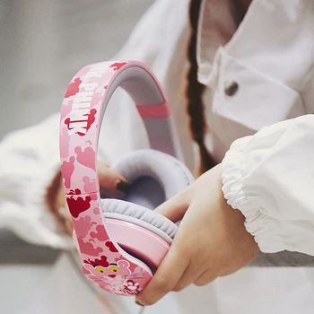 New mr.leaf the Pink Panther wired headset HIFI over ear sport pink music headphone with Mic gift for girl
