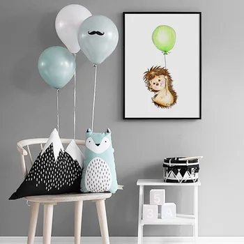 Niedźwiedź, królik, jeż Koala balon dziecięcy malowanie ścian płótno Malarstwo skandynawskie plakaty i reprodukcje ścienne rysunki dla dzieci plac zabaw dla dzieci decor