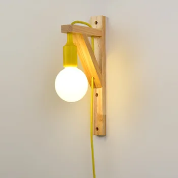 Nordic Indoor Wood LED oświetlenie ścienne szafki sypialnia przejście energooszczędny kinkiet z zewnętrzną wtyczką Home Decor kinkiety Lampy