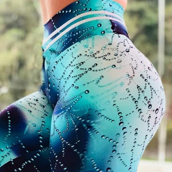 NORMOV sportowe legginsy damskie fitness legginsy treningowe dla kobiet krople wody 3D print legginsy sportowe spodnie dresowe