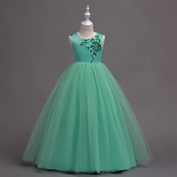 Nowa Dostawa Długość Podłogi Sukienki Dla Dziewczynek Z Kwiatami 2019 Mięta Zielona Suknia Dla Dzieci Spektakle Sukienki Haft Sukienki Do Komunii
