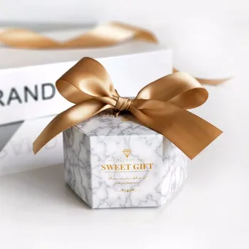 Nowa Europa sześciokąt styl pudełko czekoladek ślubne pamiątki papierowe pudełka z taśmą dusza dziecka prezenty na Urodziny torba dla imprez