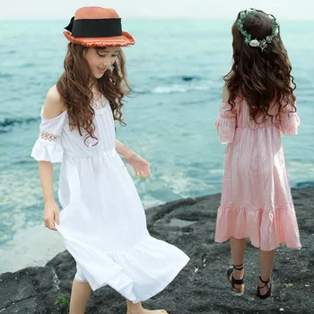 Nowa letnia sukienka dla dziewcząt biała sukienka dla dziewczyn, nastolatków bawełnianej dziecięcy strój plażowy koreańskie wolnego dla dzieci sukienka pretty