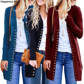 Nowa Moda Elegancki Jesień Długa Kurtka Płaszcz Kobiety Panie Z Długim Rękawem Sweter Z Dzianiny Odzież Sweter Kobiety Plus Size
