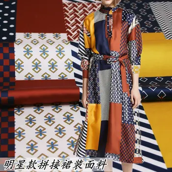 Nowa mozaika skośnym symulacja jedwab double poly tkaniny poliester moda handmade tkaniny diy sukienka cheongsam koszula spodnie tkanina