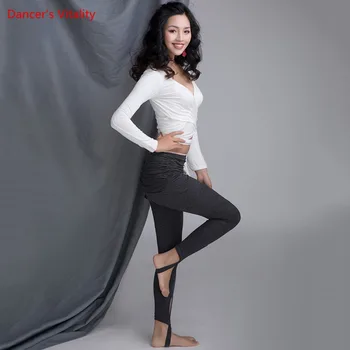 Nowe bawełniane dla kobiet konkurencyjny praktyka taniec brzucha odzież V-neck top z dzianiny krótkie spodnie czarny szary