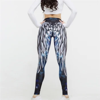 Nowe spodnie do jogi skrzydło druku legginsy Push Up fitness sexy kreskówka 3D graffiti kobiety szkolenie sportowe legginsy do jogi