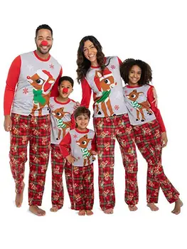 Nowe Świąteczne Piżamy Rodzina Odpowiednie Stroje Świąteczne Piżamy Nowy Rok Czerwony Łoś Druku Kreskówka Świąteczne Piżamy Rodzina Strona Odzież Garnitur
