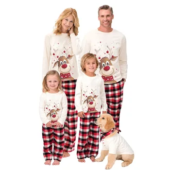 Nowe świąteczne rodzinne piżamy zestaw dorosłych dzieci piżamy bielizna nocna 2 szt. zestawów jeleń topy+komórkowe spodnie Xmas Family Look odpowiednie stroje