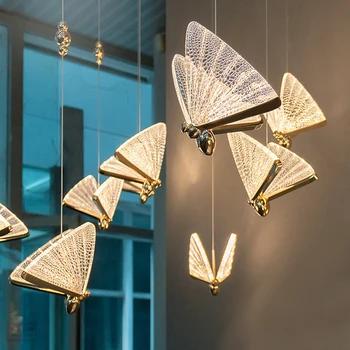 Nowoczesna motyl żyrandol luksusowy akrylowa żyrandol oświetlenie do sypialni światło wiszące szafka lampa art deco schody
