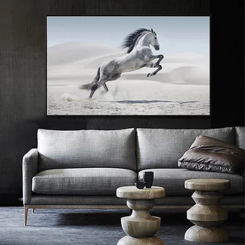 Nowoczesne zwierzęta płótno Skoki fajna koń Czarno - białe nadruki plakaty ścienne artystyczne obrazy do salonu wystrój domu