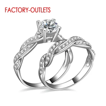 Nowoczesny Design Para Olśniewające Kryształowe Pierścienie Okrągły Palec Pierścienie Dla Kobiet Grupa Prawdziwa 925 Srebro Próby Łączonymi Pierścienie Moda