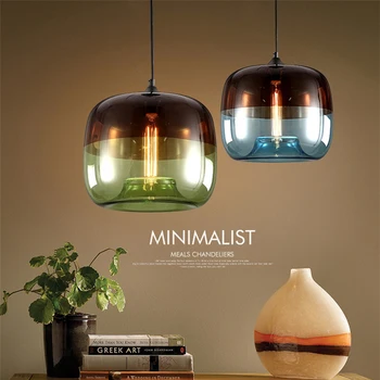 Nowoczesny skandynawski art deco kolorowe wisząca szklana lampa wisząca lampy E27 LED do kuchni, restauracji, salonu, sypialni