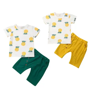 Nowości Dziecko Dzieci Chłopcy Ananas Odzież Lato Casual T-Shirt Topy, Szorty, Stroje Zestaw