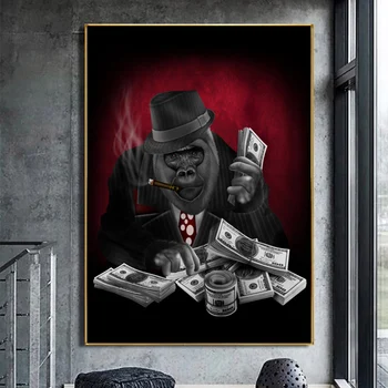 Nowość palenie małpa goryl płótno Malarstwo z dolarem ścienne do salonu ściany sztuki plakaty drukuje Domowy Wystrój ścian