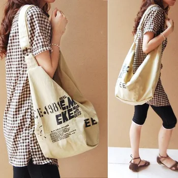 Nowy kobiety koreański styl listu druk prosty Crossbody bag moda wypoczynek student płótnie torba na ramię X40Y