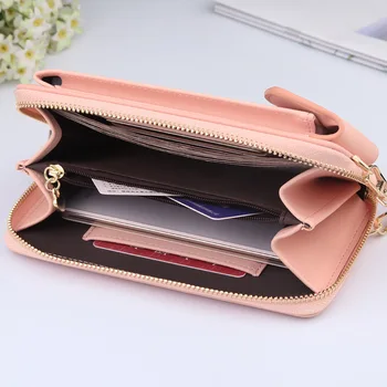 Nowy portfel damski solidne skórzane szelki na ramię torba na telefon komórkowy duże posiadacze kart torebka kieszenie dziewczyny