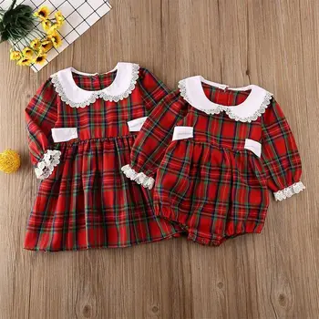 Nowy przyjazd Christmas Baby Clothes Little Big Sister Toddler Kid Baby Girl Romper Outfit Christmas Dress Clothes 0-6T