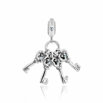 Nowy srebra próby 925 w kształcie serca klucze kolczyki koraliki nadają oryginalny Pandora charms bransoletki kobiety DIY moda biżuteria prezent