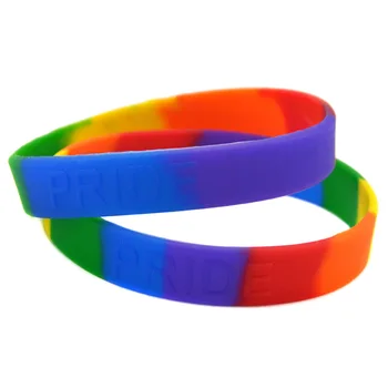 OBH 50szt gay pride guma silikonowa bransoletka tłoczone logo tęczowy kolor