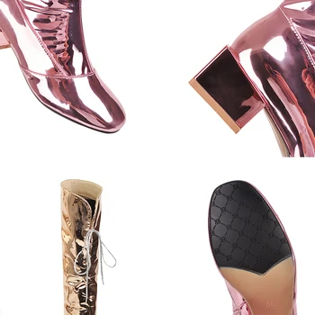 ODS uda wysokie buty sexy srebrne lustrzane buty powyżej kolana damskie lakierowane skórzane T Show Club Party Shoes plus Rozmiar 48 różowe złoto błyskawica