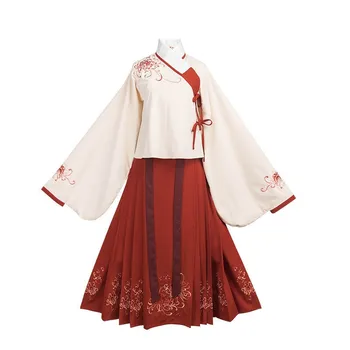 Odzież damska zestawy bluzka bluzki i spódnice tradycyjny Hanfu kobiety hibiskusa Księżyc haft jesień wiosna pani kostium zestaw dla kobiet