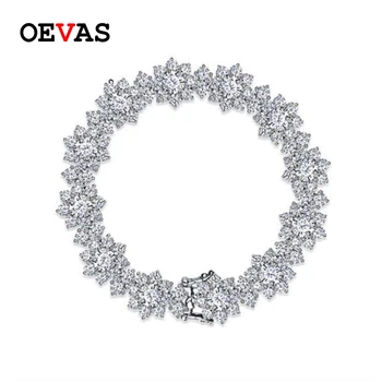 OEVAS 925 srebro musujące pełna высокоуглеродистый Diament kwiaty bransoletka dla kobiet poprawiny weselne biżuterii