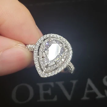 OEVAS 925 srebro pierścionki zaręczynowe dla kobiet świeży pełna Cyrkon kropla wody обручальная impreza biżuteria prezent jubileuszowy