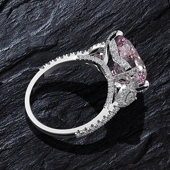 OEVAS musujące высокоуглеродистый różowy diament 925 srebro pierścionki zaręczynowe dla kobiet luksus 12 mm 11 karat CZ Party jewelry prezent