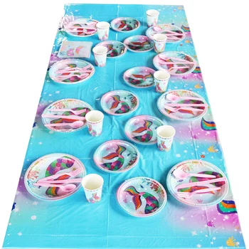Ogon syreny 8 dzieci jednorazowych partii zestaw naczyń fishtail kolorowe papierowe talerzyki filiżanki dziewczyny dekoracje urodzinowe leczyć dziecko