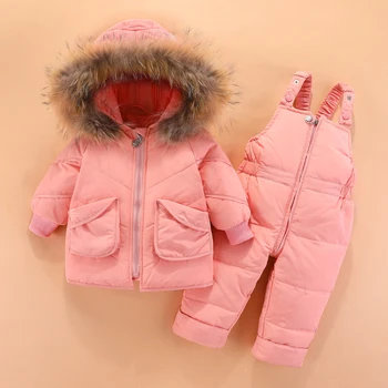OLEKID 2020 zima Baby Boys Snowsuit z kapturem futro kołnierz kurtka płaszcz w dół kombinezony dla niemowląt śnieg garnitur dziewczyna maluch śnieg odzież zestaw