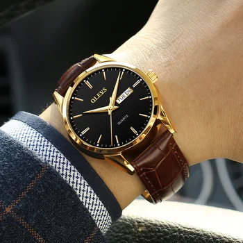 OLEVS męskie zegarki top marki luksusowych wodoodporny 24 godziny data kwarcowy zegarek złoto człowiek skóra zegarki sportowe, zegarki Męskie wodoodporny zegarek