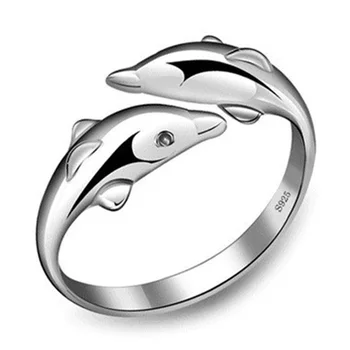 OMHXZJ Hurtownia europejska moda kobieta mężczyzna partia prezent ślubny srebrny Delfin basen S925 srebro pierścień RR287